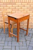 A vintage school desk and chair, the desk 76 cm x 57 cm x 46 cm. [2].