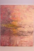 An abstract oil on canvas, signed lower right by the artist, approximately 76 cm x 61 cm.