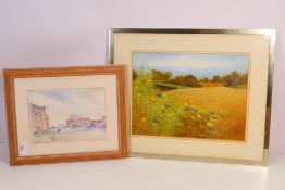 Two landscape scenes, the first an oil d