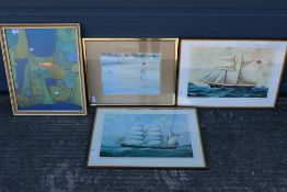 A collection of framed prints including two maritime examples and Underwater Garden after Paul Klee,