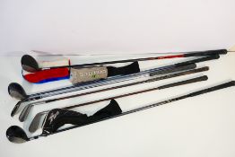 Golf clubs to include A Rustless 3 iron, made in Scotland, annotated A Hindmarsh Airdrie Golf Club,