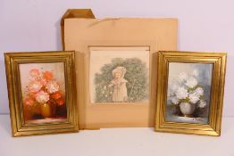 Two small oil on board floral studies,