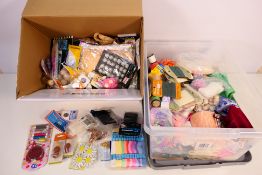 Two boxes of crafting items to include crochet, yarn, cotton, beads and other. [2].