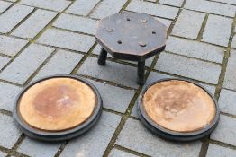 Two wooden bases for glass display domes, one would suit a dome of 20 cm (d) the other 20.