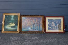 Three large framed prints, largest approximately 52 cm x 75 cm image size. [3].