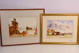 Two watercolour landscape scenes, the first a riverside scene, signed lower right James Wood,