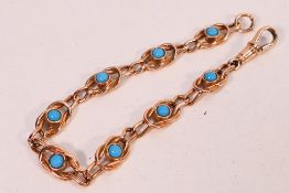 A 9ct rose gold bracelet set with turquoise, 20 cm (l), approximately 17.6 grams.