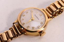 A 9ct yellow gold Buren bracelet wristwatch, Birmingham hallmarks to case and bracelet,