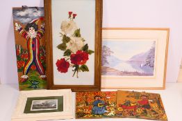 A collection of pictures to include oils on board, a limited edition Peter Worswick print,