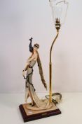 Giuseppe Armani, Florence - An Art Deco style table lamp with a flapper girl and peacock,