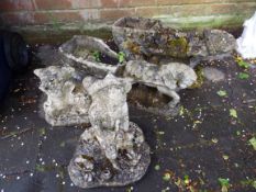 Garden Stoneware - a vintage group of 4 figures and planters as illustrated, weathered,