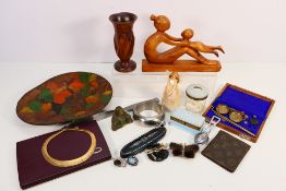 A mixed lot to include treen, costume jewellery, scales,