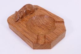 Mouseman - An oak ashtray of rectangular form with canted corners and carved mouse signature,