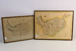 Local Interest - Two hand coloured engraved maps of Cheshire, one by J Cary, both framed,