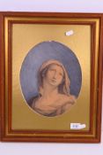 A hand coloured Mater Dolorosa print, marked to the edge C Ramsden Delt 1784,
