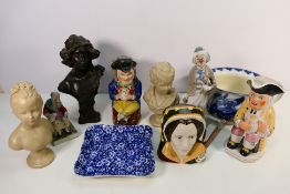 Ceramics and similar to include a Royal Doulton Catherine Howard character jug, Toby jugs,