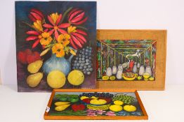 Three oil on board paintings, two still