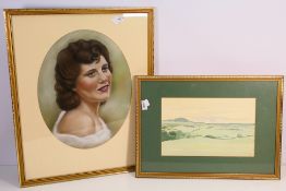 A pastel head and shoulder portrait of a lady,