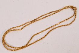 A yellow metal necklace (stamped 750), 60 cm (l), clasp replaced as is stamped 375,