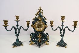 A decorative clock garniture,