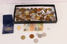 A collection of GB and foreign coins, a small quantity of silver content coins noted.