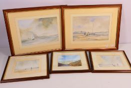 Five watercolour coastal landscape scenes of Anglesey, each signed by the artist Venables,