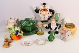 Mixed ceramics to include novelty teapots, leaf form dishes, Paragon China and other.