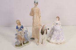 A mixed lot to include a Royal Doulton Reflections series figure group of an Art Deco style lady