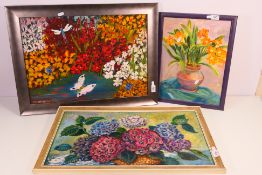Two oil on board floral still life pictures,