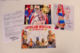 Wrestling - Lot to include a Superslam Wrestling Autograph Card bearing multiple signatures,