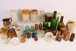 A collection of vintage stoneware and glassware, two boxes. [2].