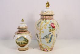 Two vases comprising a limited edition Spode Sumatra pattern vase of hexagonal section,