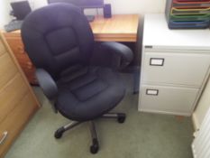 Home Office furniture - a swivel chair of black upholstery, a two drawer metal filing cabinet,