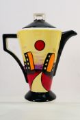 A Lorna Bailey large coffee pot decorated in the Manhattan pattern, signed to the base,