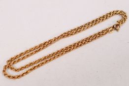 A 9ct gold rope twist necklace, 48 cm (l), approximately 5.4 grams.