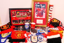 Football related sporting memorabilia to include: Two framed pictures (one bearing a signature),