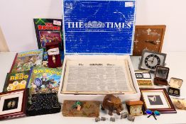 A mixed lot to include miniature Chinese abacus, clocks,