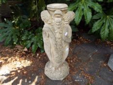 Architectural Garden Stoneware - a reconstituted stone bird bath or sundial pedestal depicting the