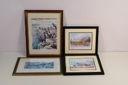 A collection of pencil signed prints including two J Pace Ross views of Malta, Faroe Island Puffins,