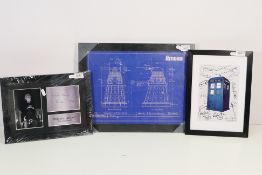 Doctor Who - Three framed pieces comprising a technical schematic of a Dalek,