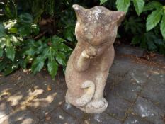 Architectural Garden Stoneware - a reconstituted stone figure depicting a Cat licking it's right