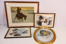 Lot to include a oval framed pastel portrait of a lady in profile, monogrammed by the artist AG,