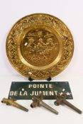 A mixed lot to include a French sign for Pointe De La Jument,