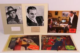 A collection of signed display pieces include James Cagney (with certificate of authenticity),