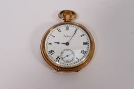 A gold plated Waltham open face pocket w