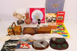 A mixed lot to include wooden, musical cigarette boxes, Chinese Canton enamel covered pot,