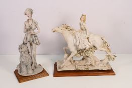 Two Italian A Belcari figure groups comprising an Art Deco style lady with an Old English Sheepdog