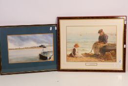A watercolour coastal landscape scene, signed by the artist Christopher Hollick and dated 1980,