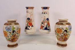 A pair of S Hancock & Sons Coronaware vases of tapered form with Chinoiserie decoration and a pair
