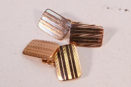 A pair of 9ct rose gold cufflinks with engine turned decoration, Birmingham assay, approximately 5.